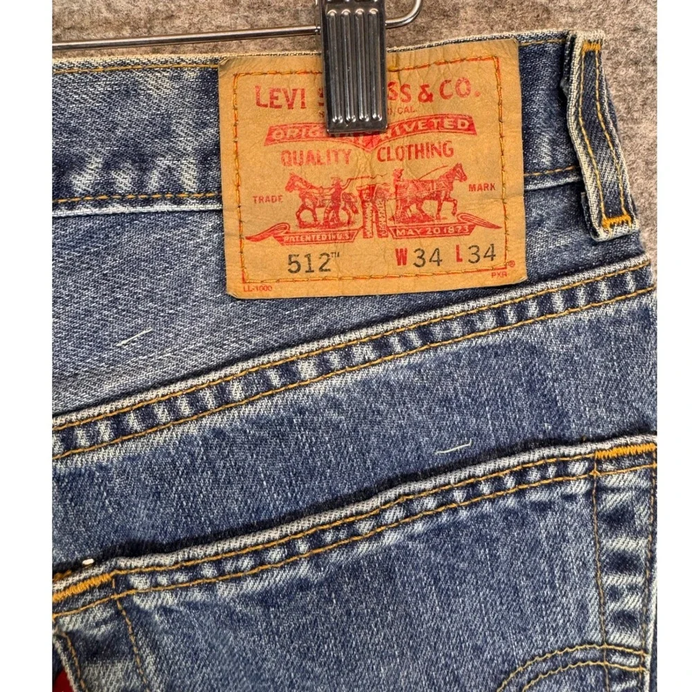 Levis 512 Blue Denim Jeans Slim Fit Mens 34x34 Mid Rise Tapered Cotton‎ Vntg Y2K